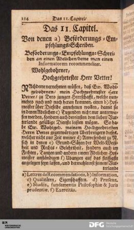 Das 11. Capitel. Von denen Beförderungs- Empfehlungs-Schreiben.