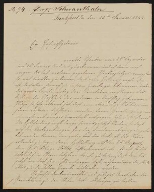 Brief von Friedrich John / Comité für Errichtung des Goetheschen Denkmals an Ludwig Schwanthaler vom 23.01.1844