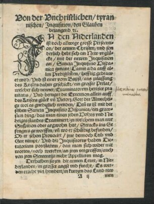 Von der Unchristlichen/ tyrannischen/ Inquisition/ den Glauben belangend etc.