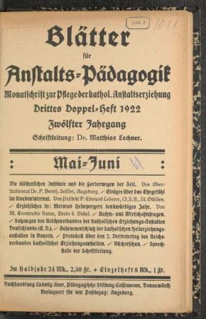 3: Drittes Doppelheft 1922