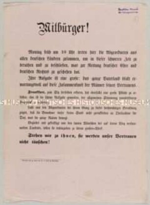Maueranschlag: Aufruf zur Konstituierung der deutschen Nationalversammlung in Frankfurt am Main, 1848