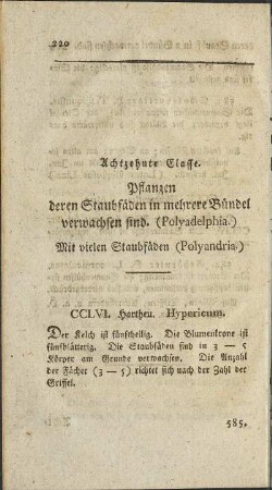 Achtzehnte Classe. Pflanzen deren Staubfäden in mehrere Bündel verwachsen sind (Polyadelphia)