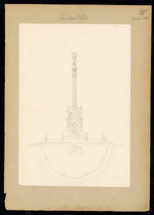 Friedenssäule auf dem Belle-Alliance-Platz, Berlin-Kreuzberg Monatskonkurrenz Januar 1840: halber Grundriss, Aufriss; Maßstabsleiste