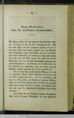 Burg Greifenstein oder die feindlichen Grafenbrüder