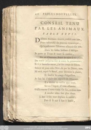 Conseil Tenu Par Les Animaux. Fable XXVII.