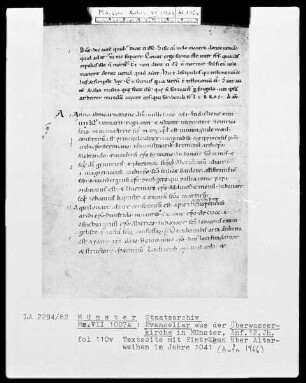 Evangeliar, fol. 110v: Textseite mit Einträgen über Altarweihen im Jahre 1041