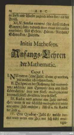Initia Matheseos. Anfangs-Lehren der Mathematic