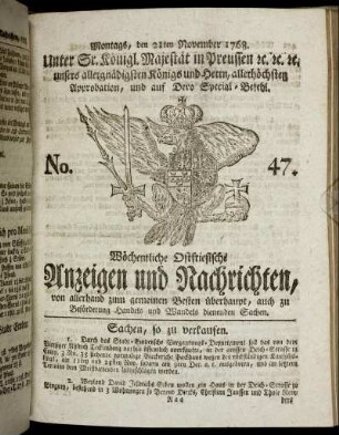 No. 47. Montags, den 21ten November 1768.