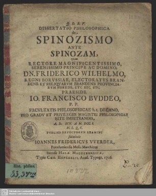Dissertatio Philosophica de Spinozismo ante Spinozam