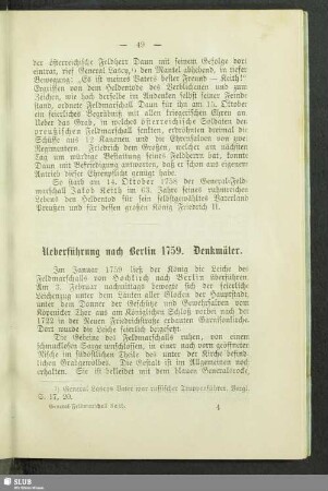 Ueberführung nach Berlin 1759. Denkmäler