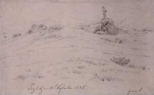 Landschaftsskizze bei Teplitz (Mann auf Steinblock stehend)