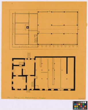Icking (Landkreis Wolfratshausen): Bauernhaus, [Altes Haus Klostermayer]. Haupthaus (Grundriss [des Erdgeschosses], Grundriss [des Kellers])