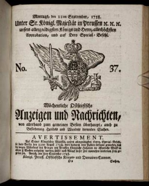 No. 37. Montags, den 11ten September, 1758.