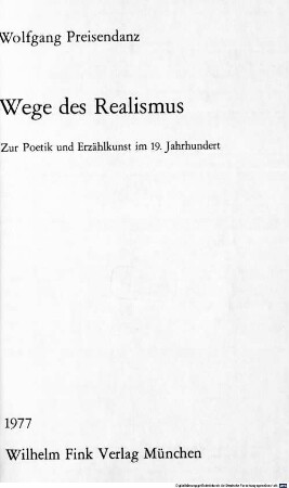 Wege des Realismus : zur Poetik und Erzählkunst im 19. Jahrhundert