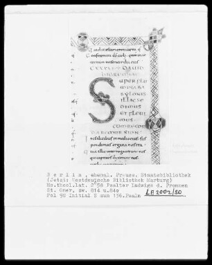 Psalter Ludwigs des Deutschen — Initiale S und Bordüre, Folio 98recto