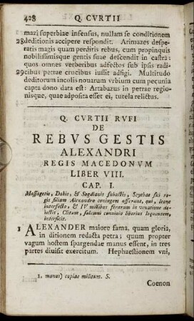 Q. Curtii Rufi De Rebus Gestis Alexandri Regis Macedonum Liber VIII.