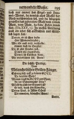Die sechste Predigt, Vom Melancholischen Grillen-Fänger.
