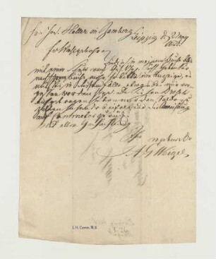 Brief von Johann August Gottlob Weigel an Joseph Heller