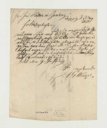 Brief von Johann August Gottlob Weigel an Joseph Heller