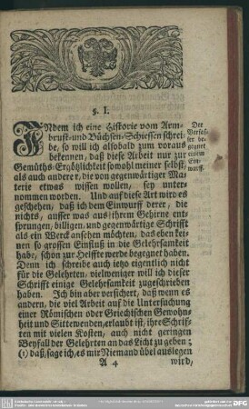 §. I. Der Verfasser begegnet einem Einwurff