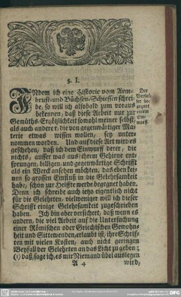 §. I. Der Verfasser begegnet einem Einwurff