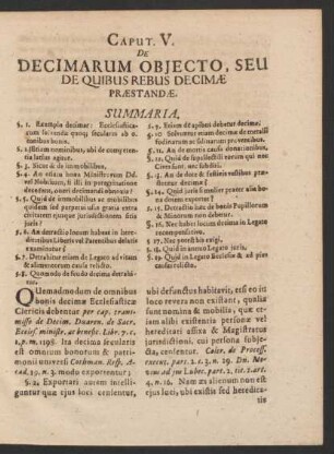 Caput V. De Decimarum Obiecto, Seu De Quibus Rebus Decimae Praestandae.