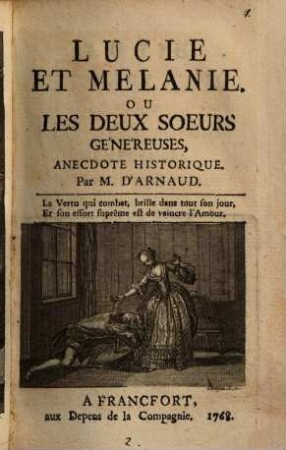 Lucie Et Melanie. Ou Les Deux Soeurs Généreuses : Anecdote Historique