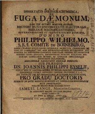 Dissertatio Inauguralis Medica, De Fuga Daemonum