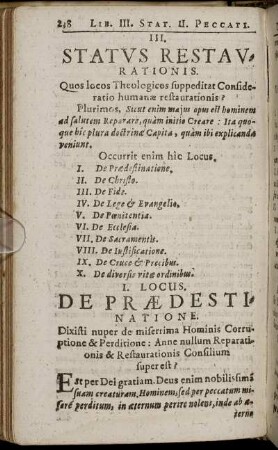 I. Locus. De Prædestinatione.