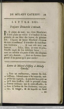 Lettre XXI. Toujours Dimanche à minuit