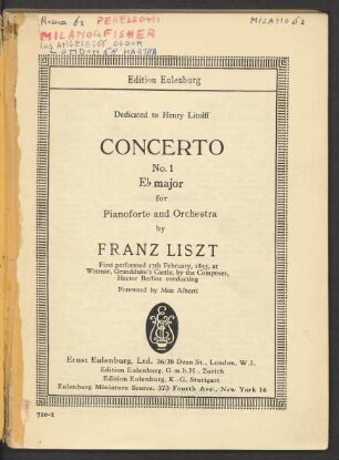 Concerto No. 1 : E♭ major : for pianoforte and orchestra