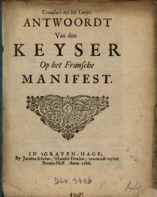 Antwoordt Van den Keyser Op het Fransche Manifest