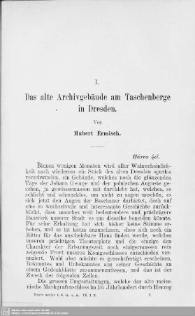 I. Das alte Archivgebäude am Taschenberge in Dresden
