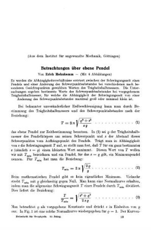 Betrachtungen über ebene Pendel