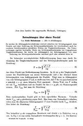 Betrachtungen über ebene Pendel