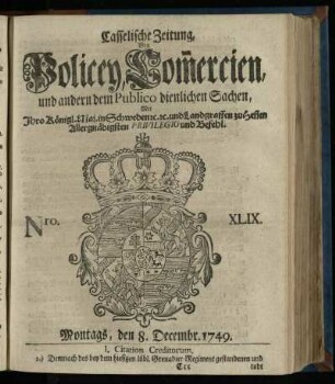 Nro. XLIX, Montags, den 8. Decembr. 1749