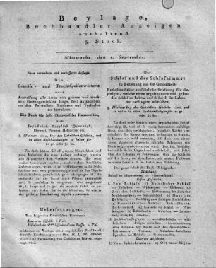 1802-09-01 : Beylage, Buchhändler Anzeigen enthaltend. 8. Stück.
