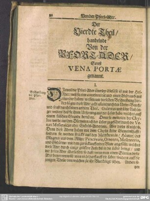 Der Vierdte Theil, handelnde Von der Pfort-Ader Sonst Vena Portae genannt