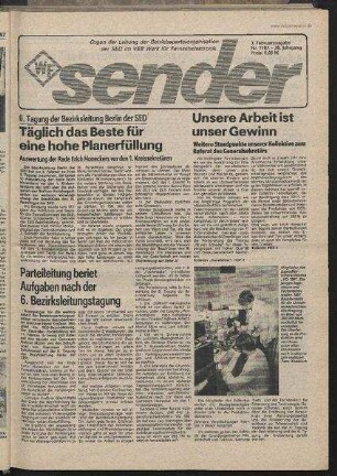 Betriebszeitung 'WF-Sender', Nr.7/1987 (3. Februarausgabe 1987)