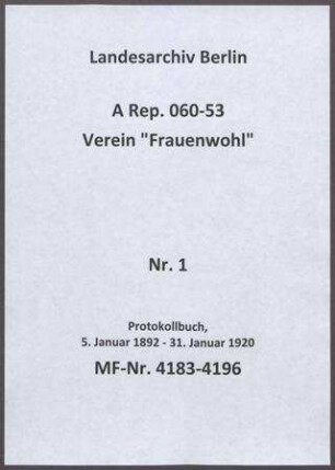 Protokollbuch, 5. Januar 1892 - 31. Januar 1920