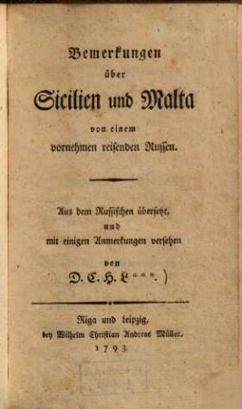 Bemerkungen über Sicilien und Malta