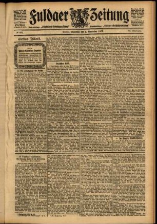 Erste Ausgabe vom Samstag, den 02. November 1907.