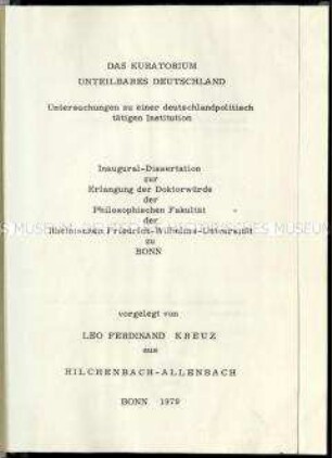 Dissertation über das Kuratorium Unteilbares Deutschland