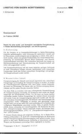 Gesetzentwurf der Grünen: Energiespar - und Strukturgesetz