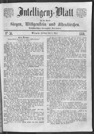 Intelligenz-Blatt für die Kreise Siegen und Wittgenstein und Altenkirchen. 1835-1866