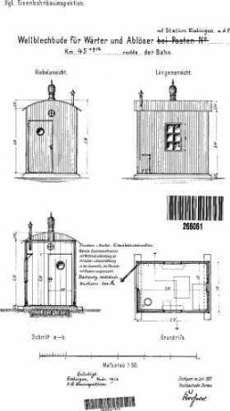 Eislingen (Fils): Nebengebäude Wellblechbude Grundriss,Schnitt,Ansichten