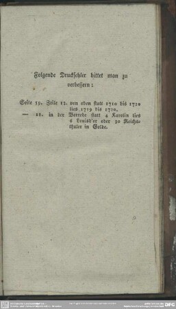 Folgende Druckfehler bittet man zu verbessern: ... .