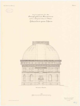 Astrophysikalisches Observatorium auf dem Telegrafenberg, Potsdam: Gebäude für den großen Refraktor: Aufriss Nordansicht 1:100