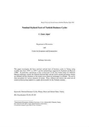 Nominal Stylized Facts of Turkish Business Cycles