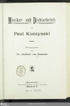 Musiker- und Dichterbriefe an Paul Kuczynski